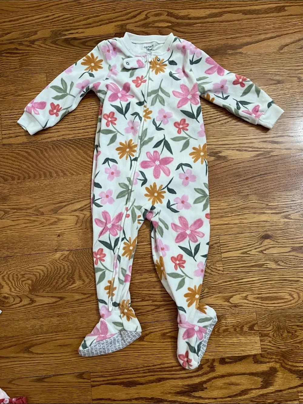 Carter's White Floral Fleece Footed One-Piece
